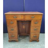 George III style mahogany inlaid kneehole desk, circa late 19th century,  with two small drawers