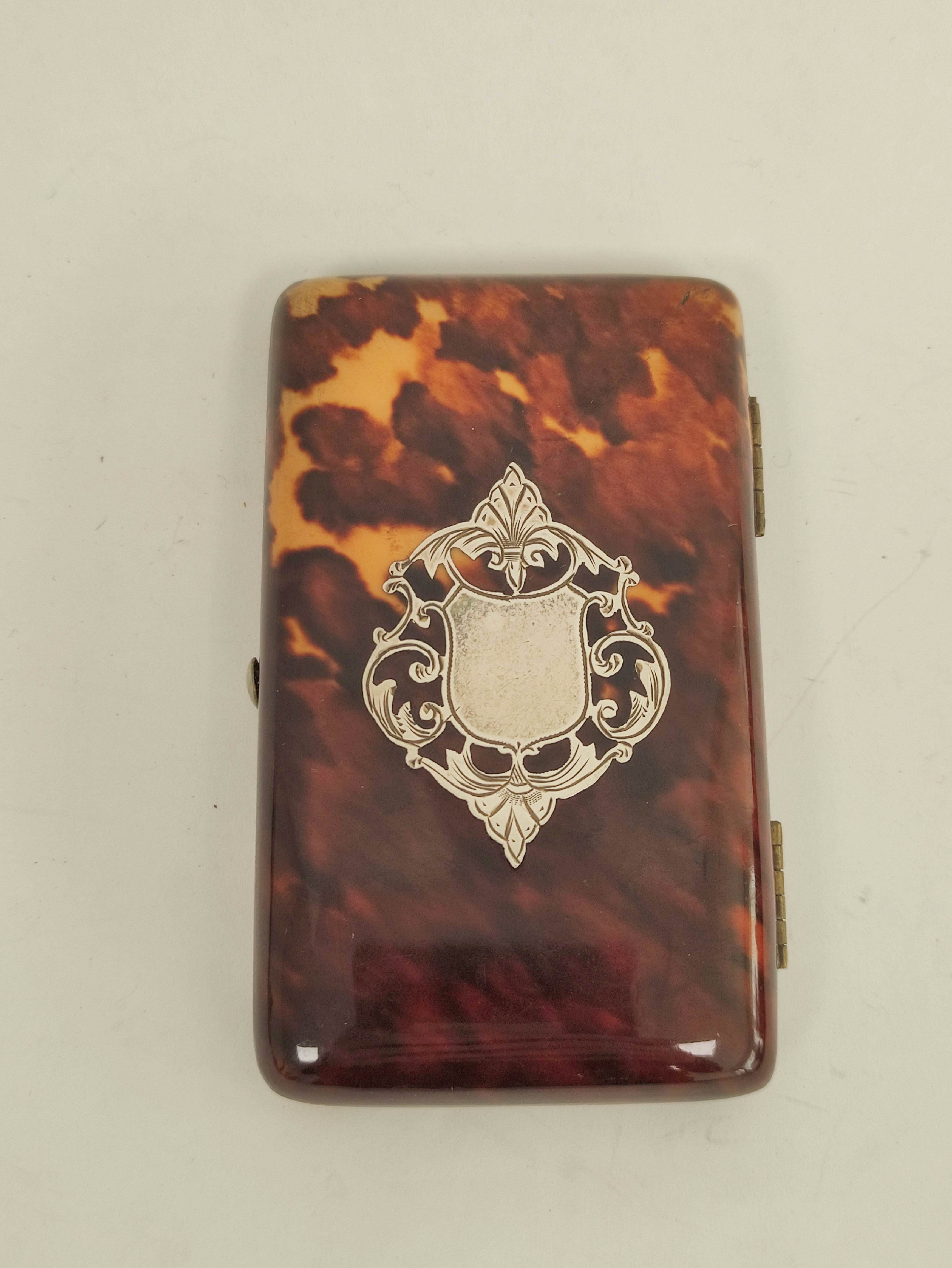 Victorian tortoiseshell card case with inlaid silver shield. - Image 2 of 4