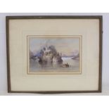 ATTRIBUTED TO WILLIAM CALLOW. Continental lake scene. Watercolour heightened with white over pencil.