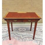 Edwardian mahogany writing table with inset leather skiver, two frieze drawers on square tapered