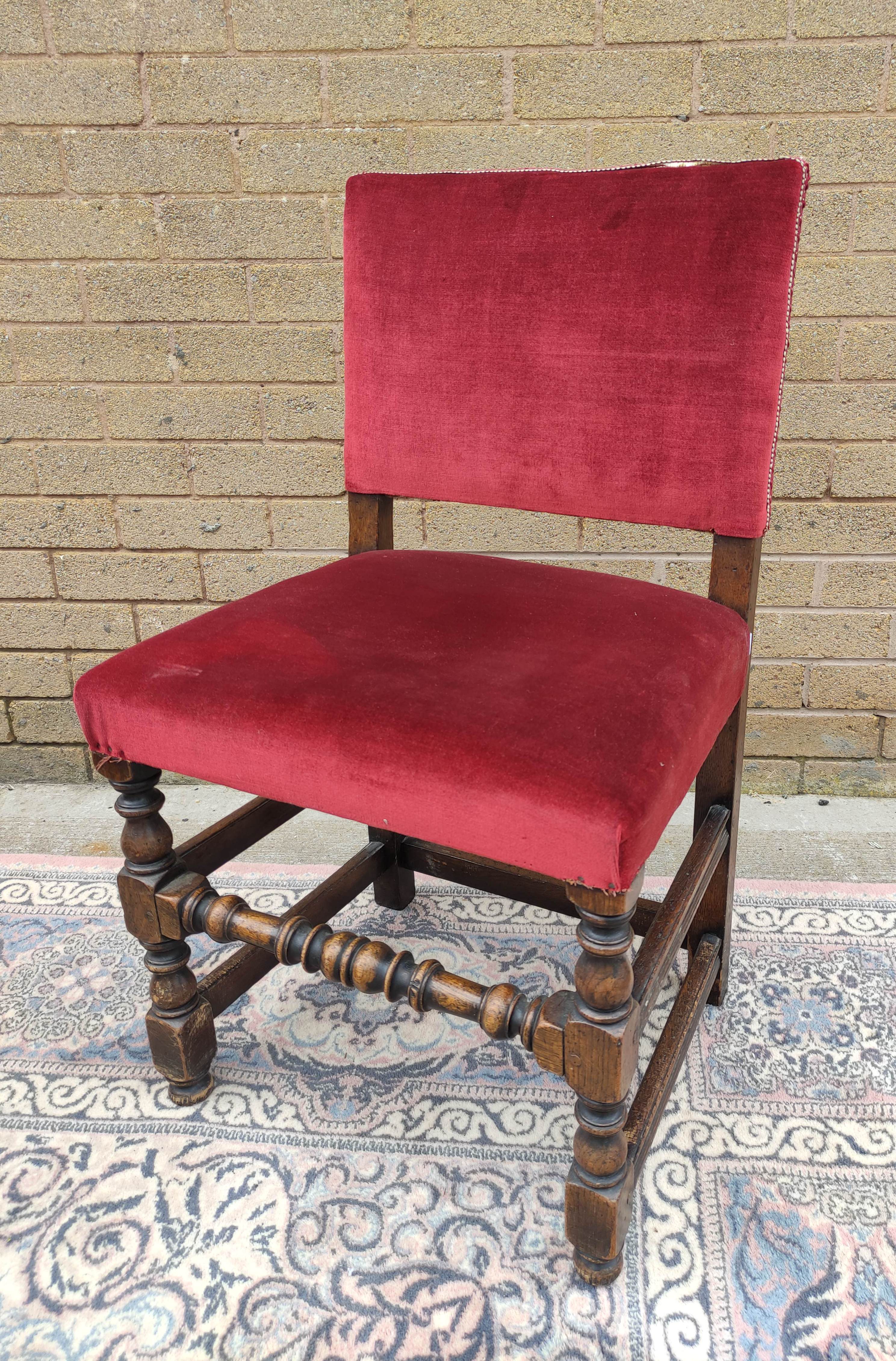 Set of six Cromwellian style dining chairs, square upholstered backs and seat on turned supports - Image 2 of 10