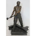 French patinated bronze sculpture of a metal worker riveting beams after an original by Achille