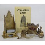 Commemorative ware Britain's model of the Coronation Chair No. 86D, 8.5cm high, boxed; also a tape