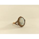 Onyx cameo ring in 9ct gold, indistinct Chester assay c1930. Size 'R'.