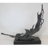 Bernard Kim (born 1942) bronze sculpture of three maidens swooping through air or water, playing a