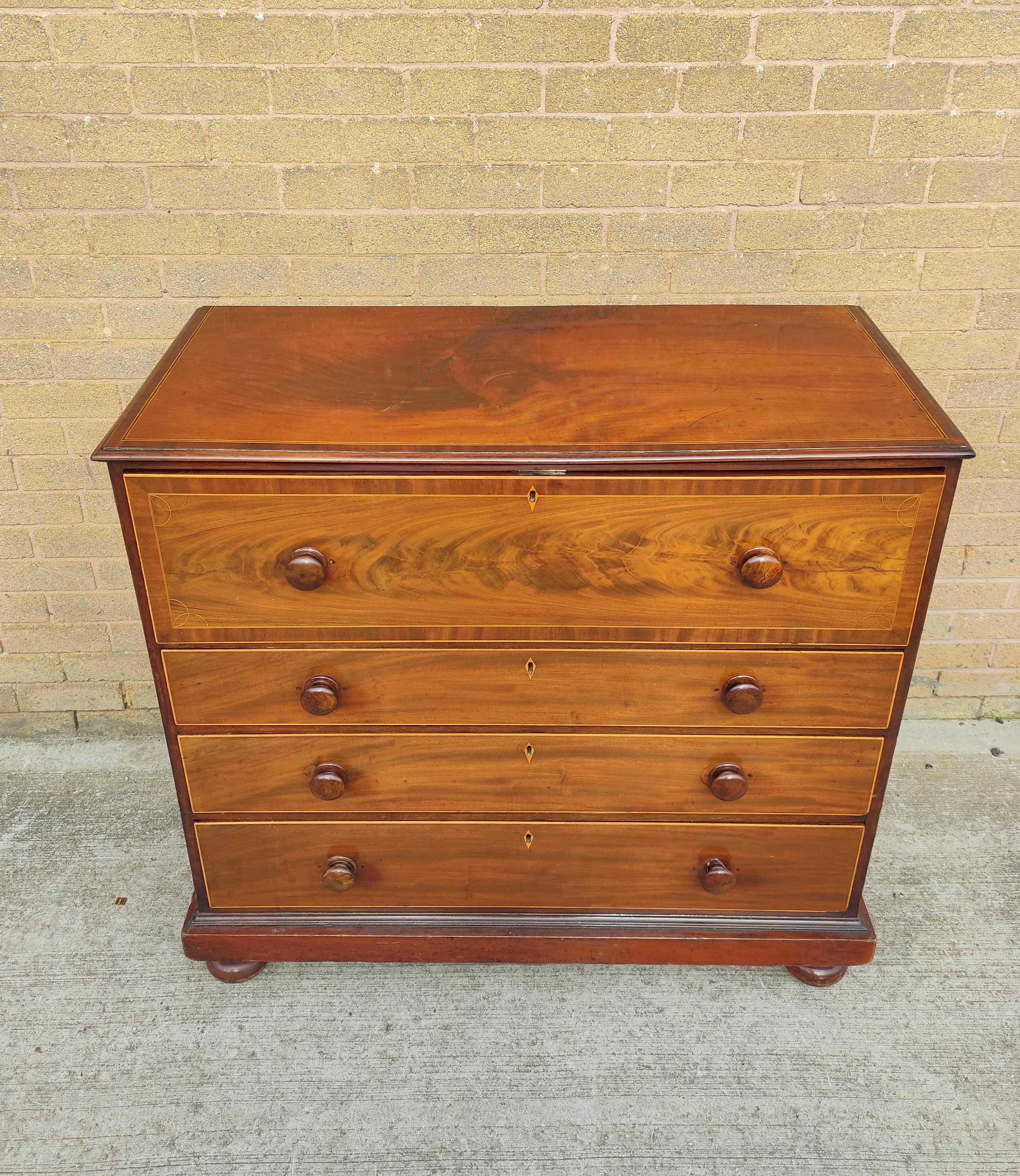 Georgian mahogany inlaid secretaire chest of drawers, the pull down secretaire drawer enclosing - Image 2 of 7