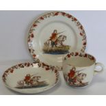 Victorian Commemorative trio for William of Orange, cup, saucer and side plate with polychrome