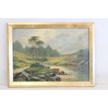 G. DAWSON (19TH CENTURY SCHOOL). Mountainous landscape with river. Oil on canvas. 24.5cm x 34.5cm.