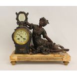 French mantel clock 'Nymphe des Fleurs' after Moreau with florally painted dial on bronze spelter on