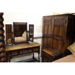 Jacobean style five piece oak bedroom suite by Titchmarsh & Goodwin of Suffolk, comprising two two-