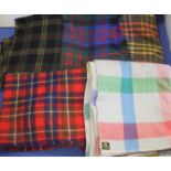 Five vintage checked and tartan wool blanket in various colourways.  (5).