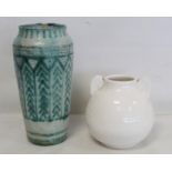 Sibley Pottery, Dorset studio pottery vase with panels of green chevrons on a white ground,