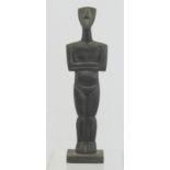 20th century modernist cast bronze stylised standing figure on rectangular plinth base, 20cm high.