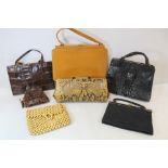 Small collection of lady's vintage handbags and purses, comprising two alligator skin bags and a