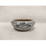 Chinese, Ming dynasty or later, blue and white porcelain bowl/brush washer, 13.5cm diam.