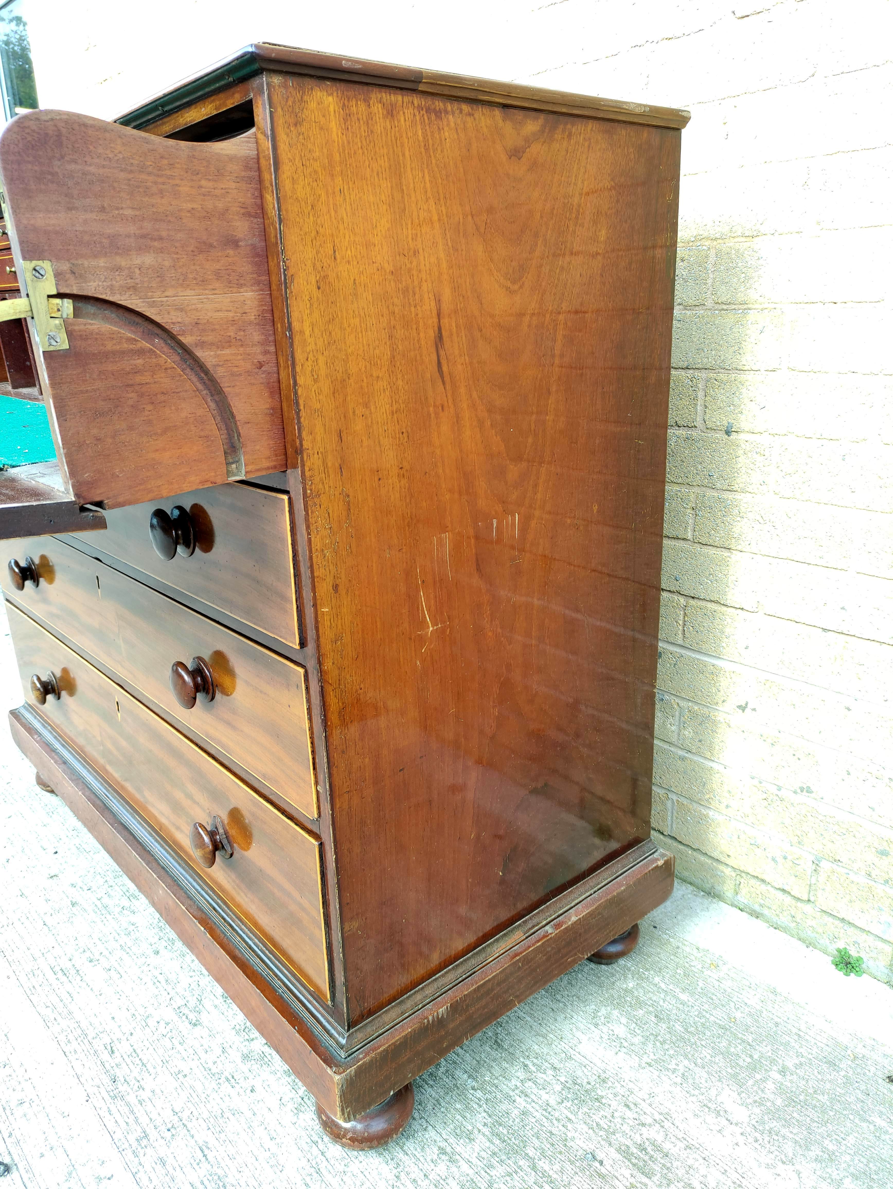 Georgian mahogany inlaid secretaire chest of drawers, the pull down secretaire drawer enclosing - Image 5 of 7