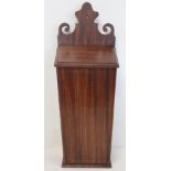 Georgian mahogany hanging candle box of tapered rectangular form with fret cut back and sloping