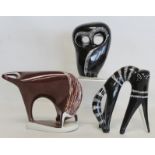 1960's Polish Katowice-Bogucice porcelain figure of a startled cat, black and white glazes, no. B7