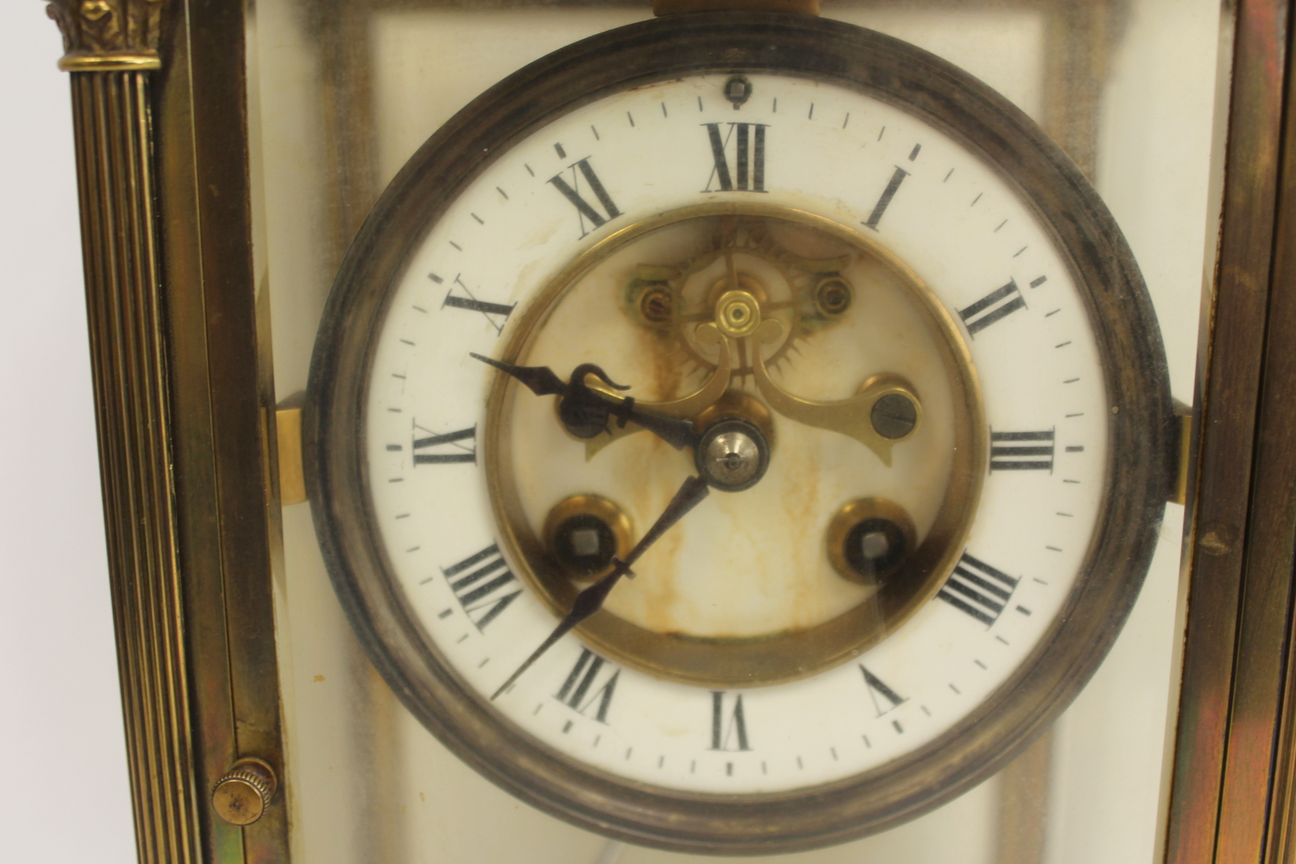 French mantel clock of 'four glass' style with visible escapement, 'mercury' pendulum and fluted - Image 2 of 5
