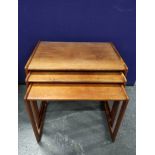 Retro Danish teak nest of three tables by M K Craftmanship, c1970s, with three graduated tables,