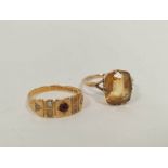 15ct gold ring with garnet and pearls, 1887 (2.6g) and a citrine ring, 4.8g. (2).