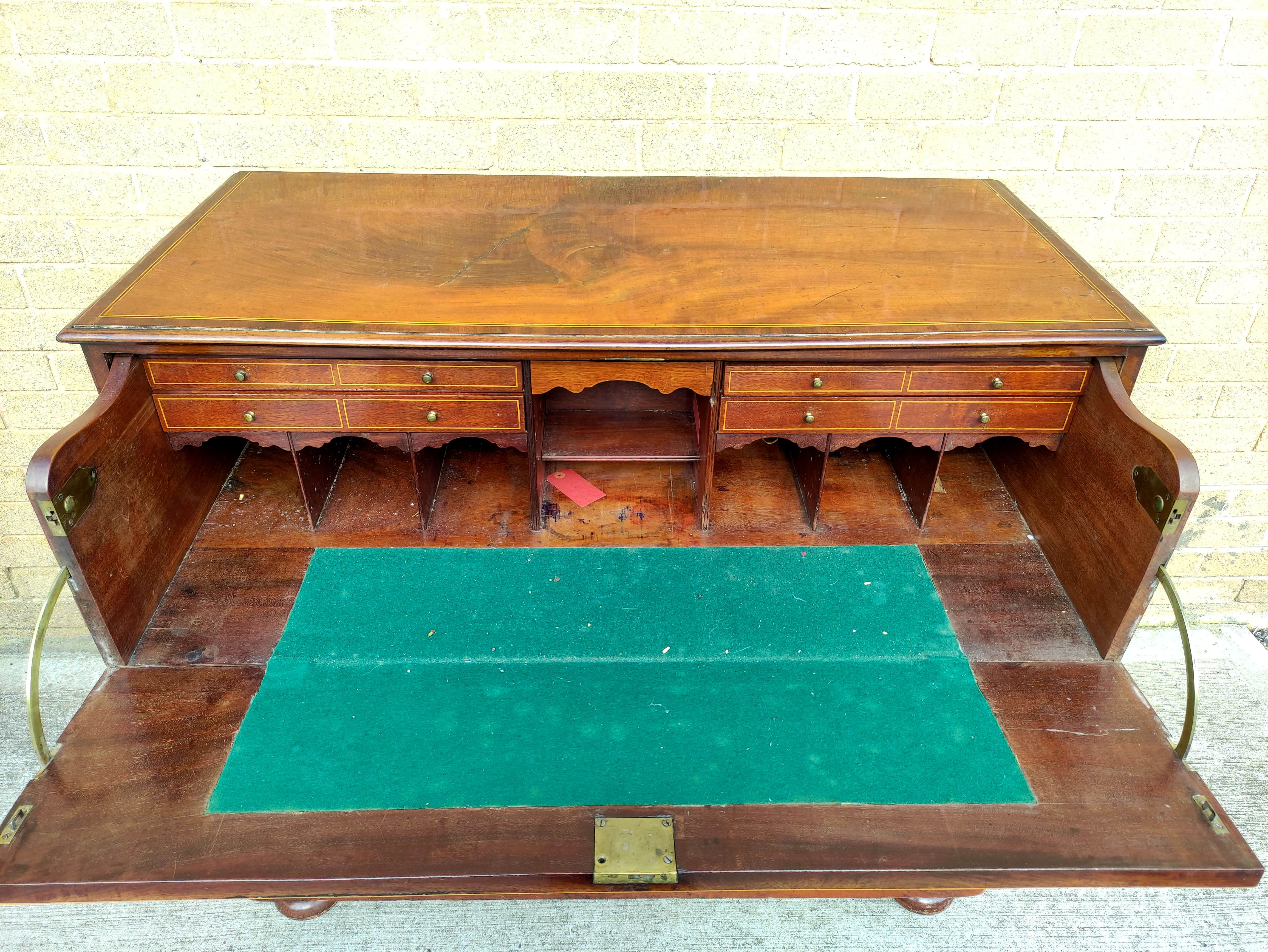 Georgian mahogany inlaid secretaire chest of drawers, the pull down secretaire drawer enclosing - Image 4 of 7