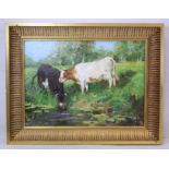 A. OSIPOV (20TH CENTURY RUSSIAN). Cattle watering. Oil on board. 52.5cm x 31.5cm. Signed,