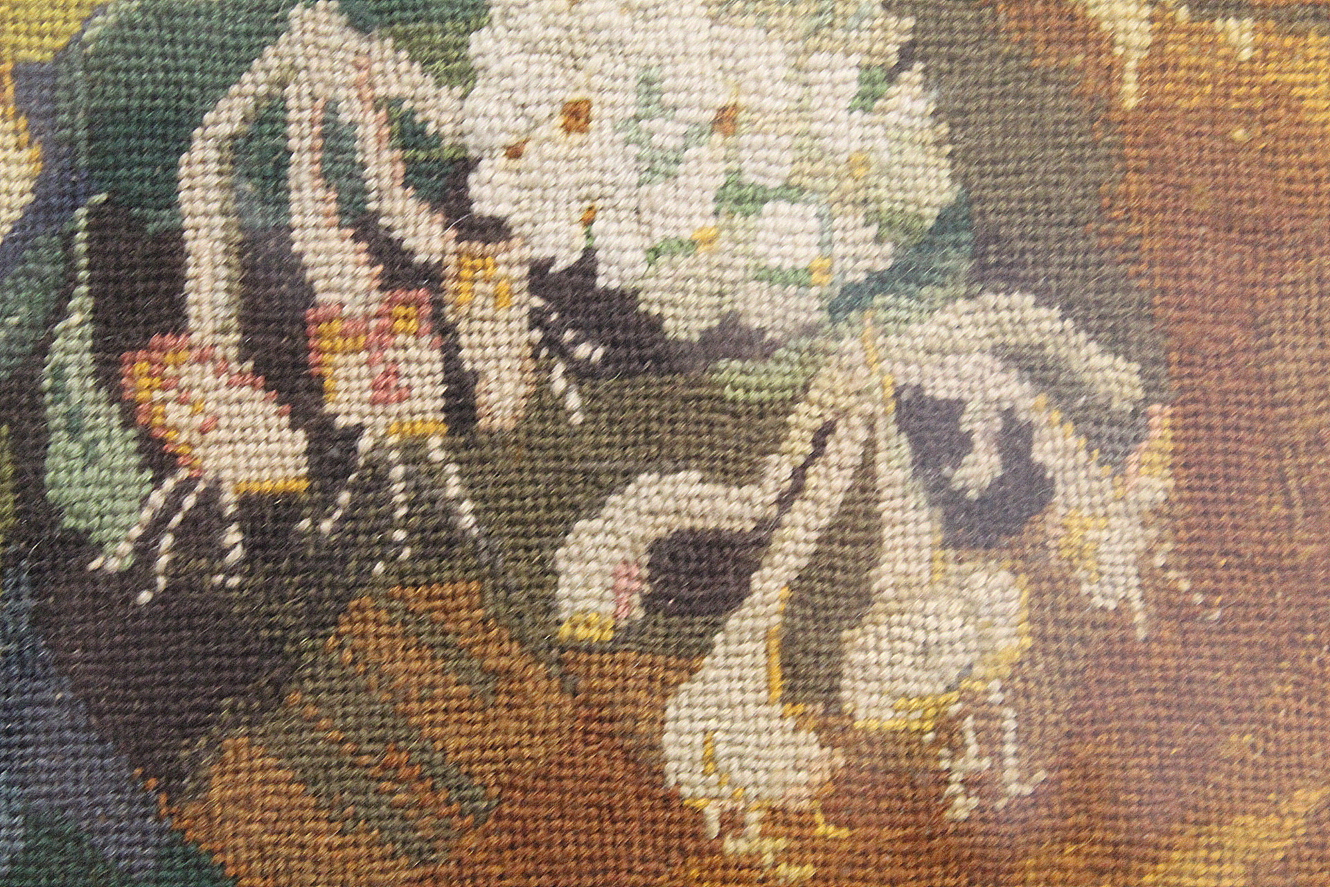 Victorian wool work tapestry picture of a vase of flowers, worked in polychrome, 60cm x 51cm, in - Image 4 of 5