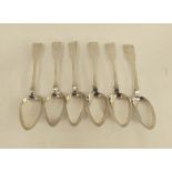 Set of six Scottish Provincial silver table spoons, fiddle pattern, one initialled, by David Gray