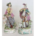 Two 18th century Derby porcelain figures, one of a gentleman with dog at foot, 22cm high, the