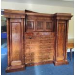Victorian mahogany breakfront compactum wardrobe with a moulded cornice above three square doors,