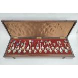 Collection of e.p. silver and other souvenir spoons in case.