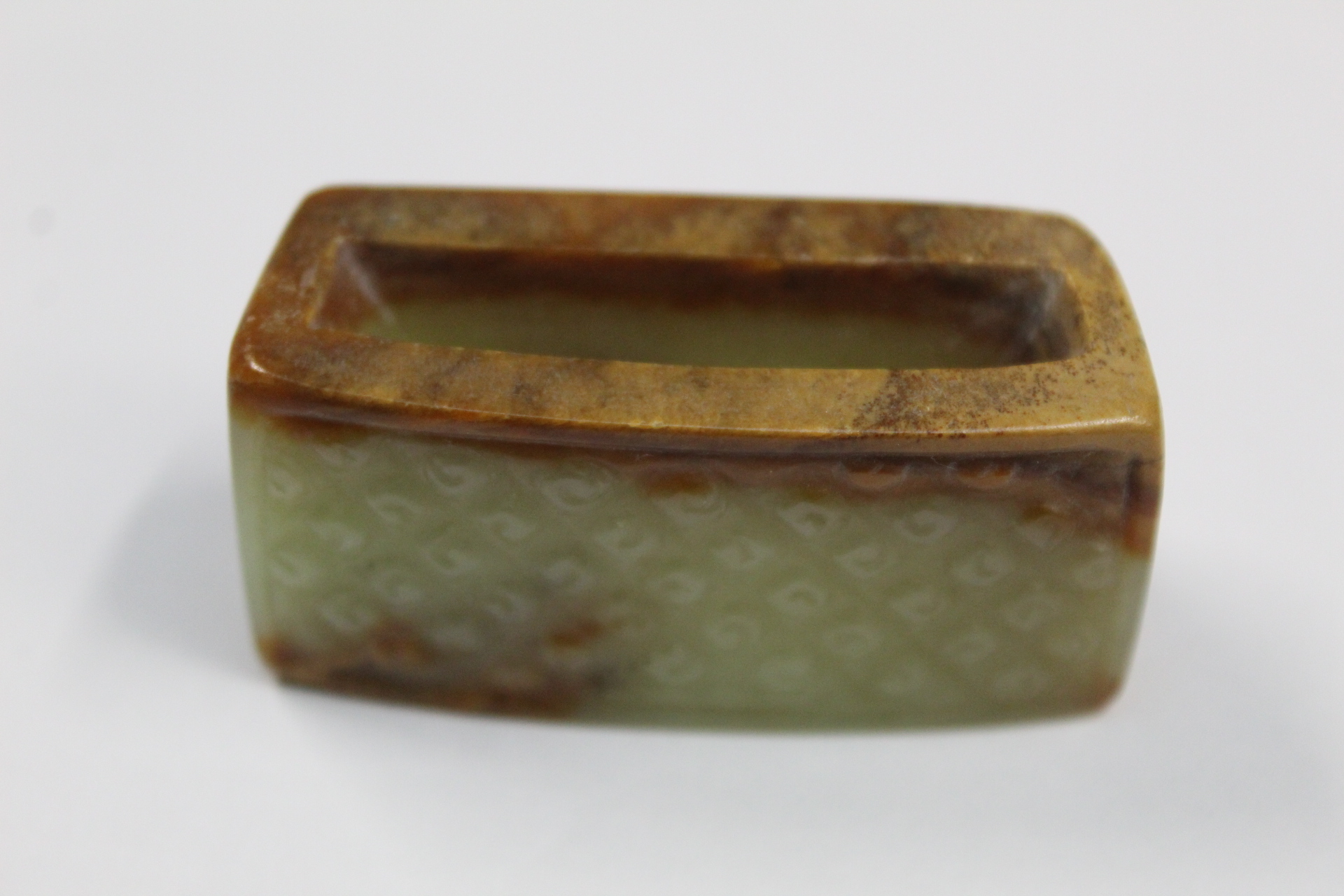 Three Chinese archaic and archaised jade figures to include a repose cat figure, a rectangular - Image 10 of 14