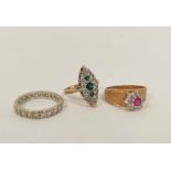 Pink and white spinel ring 1972, a similar eternity ring and another marquise, all 9ct gold, 9.6g.