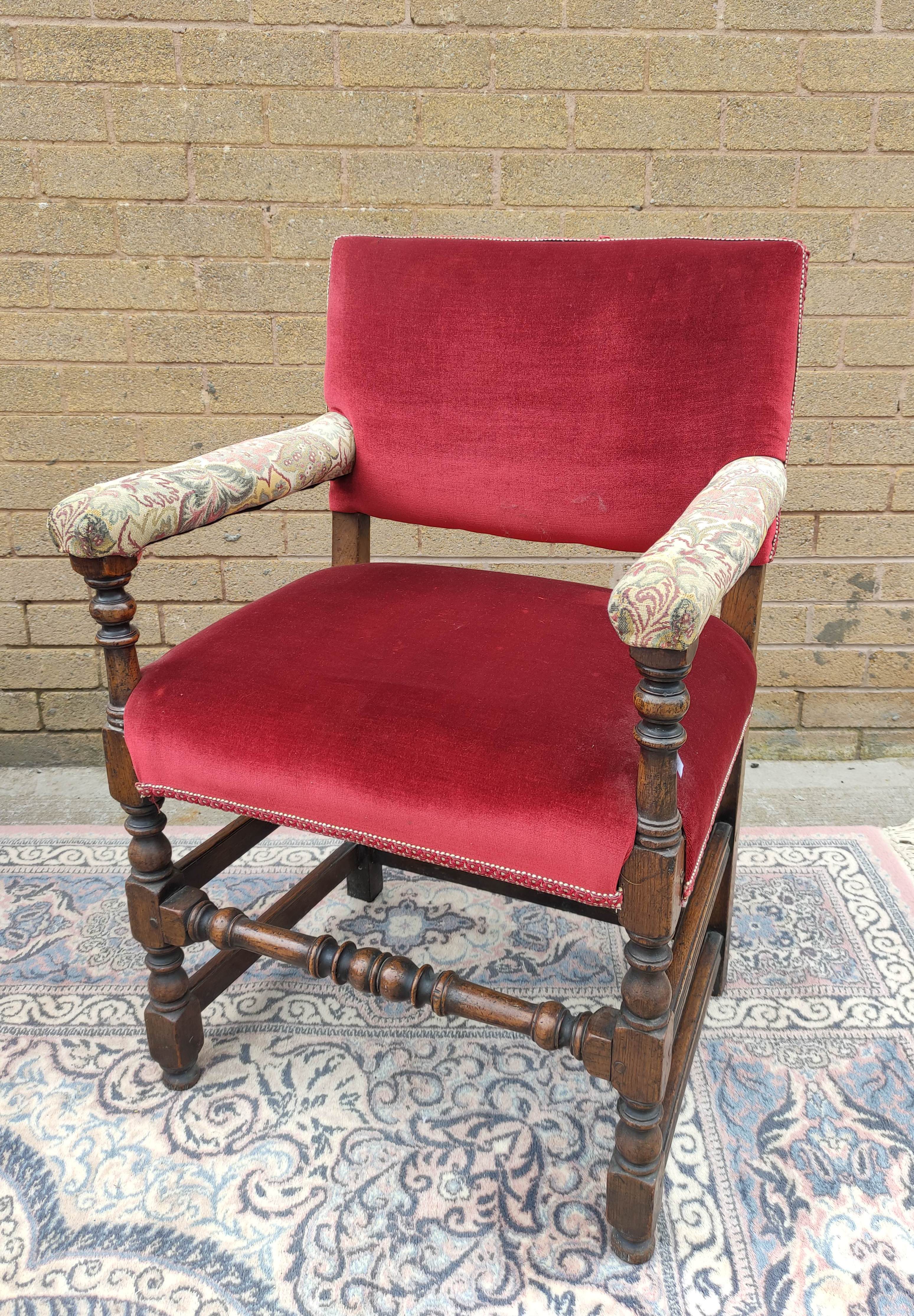 Set of six Cromwellian style dining chairs, square upholstered backs and seat on turned supports - Image 6 of 10