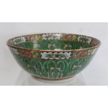 Large Chinese 19th or early C20th century Canton famille rose punch bowl decorated with fern frond