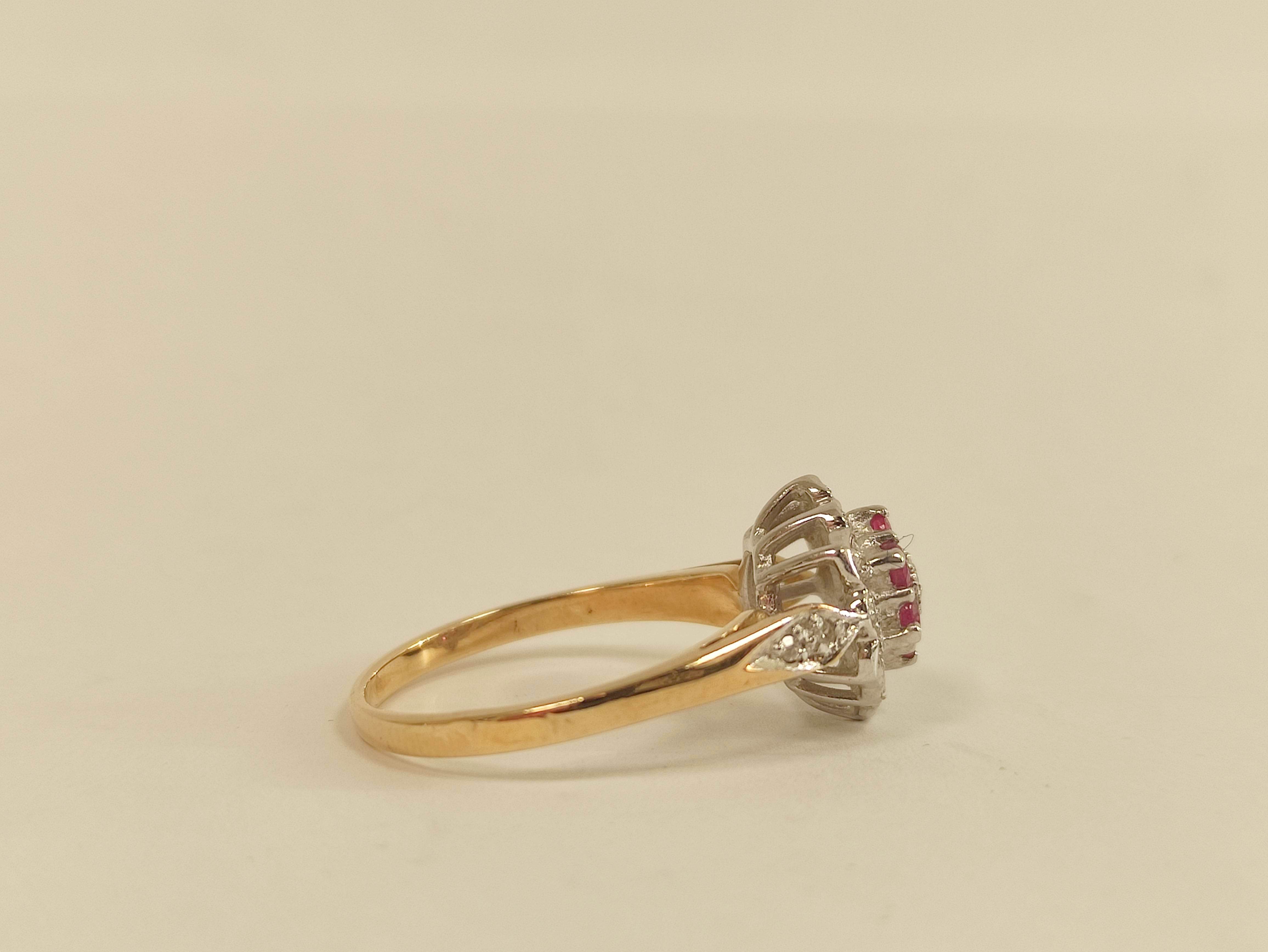 Diamond and ruby cluster ring in 9ct gold. Size 'P'. - Image 3 of 5