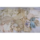 Small quantity of antique baby's clothes including lace and embroidered gowns, two lace bonnets,
