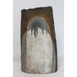 Shirley Foote studio pottery vase of tapered elliptical form decorated in brown, grey and white