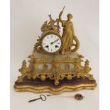 French spelter mantel clock with figure representing Industry. 32cm.