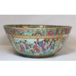 19th century Chinese Canton famille rose circular punch bowl, decorated with panels of figures on