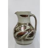Harry and May Davis Crowan Cornish studio pottery jug of baluster form with stylised foliate