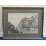 EDWARD NEVIL (BRITISH FL. 1880-1900). Continental street scene. Watercolour. 50cm x 73.5cm. Signed.