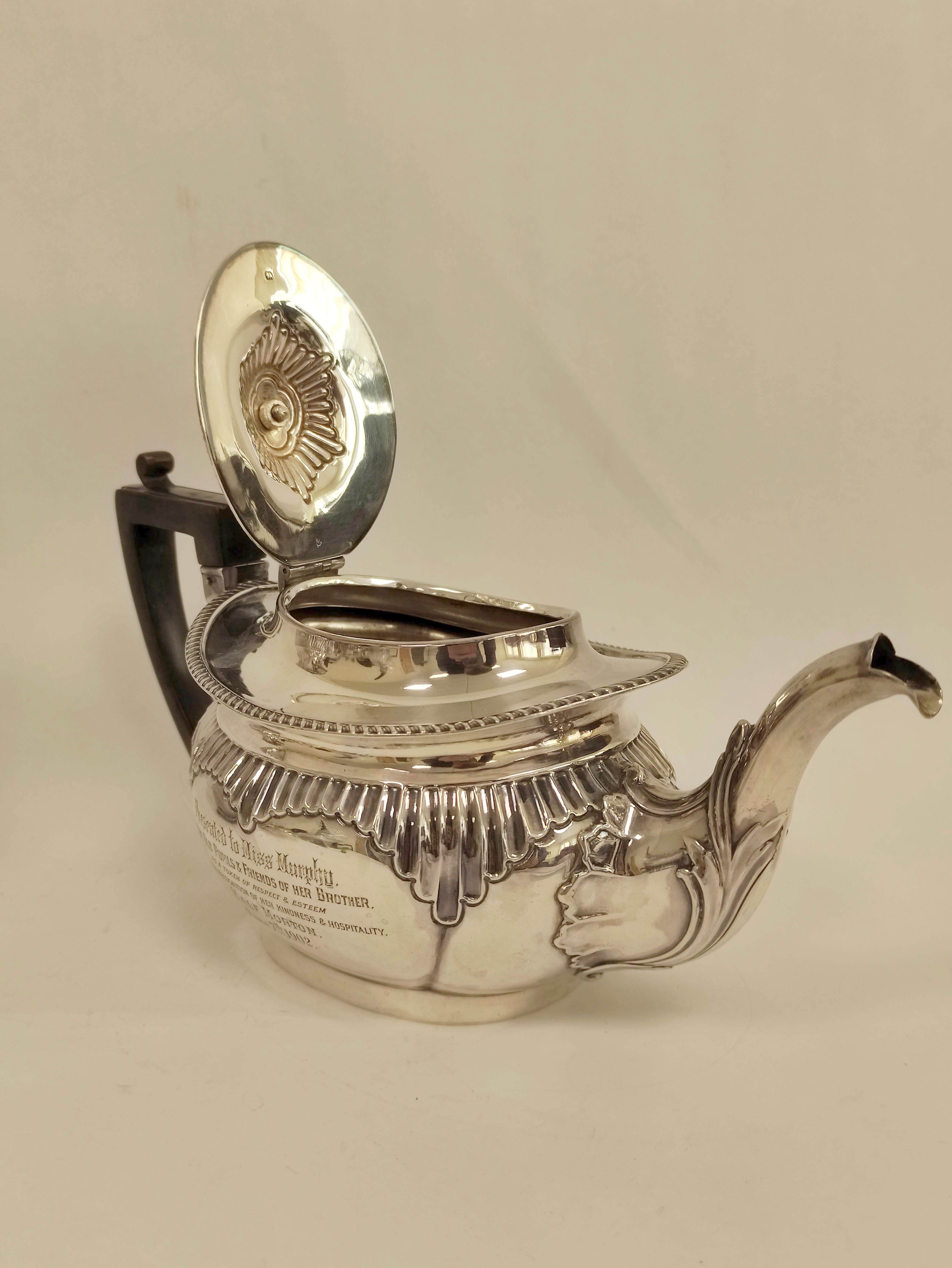 Silver four-piece tea set, oval part fluted, inscribed 'Half Morton 1902', Sheffield 1901. 1464g/ - Image 5 of 9