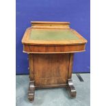 Victorian walnut inlaid Davenport desk, with a hinged stationery compartment above a later leather