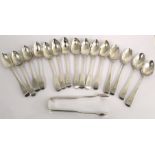 Set of seven Scottish Provincial silver tea spoons, fiddle pattern, initialled 'D'  by David Gray,