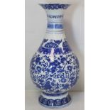 Large Chinese blue and white vase of baluster form with transfer floral and foliate scroll