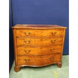 George III mahogany serpentine chest of drawers with four graduated drawers, decorated with
