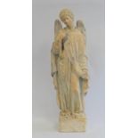 19th century pottery figure of an angel standing on square plinth base with impressed monogram, 65cm