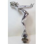 Early 20th century chrome plated "Speed Nymph" car mascot after Lejeune, 19.5cm high.